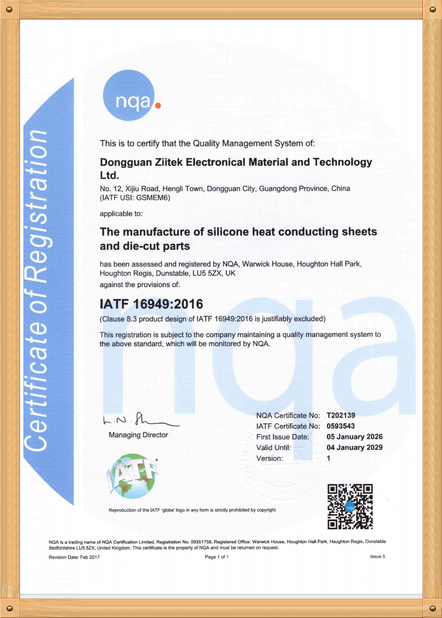 Porcelana Dongguan Ziitek Electronical Material and Technology Co., Ltd certificaciones