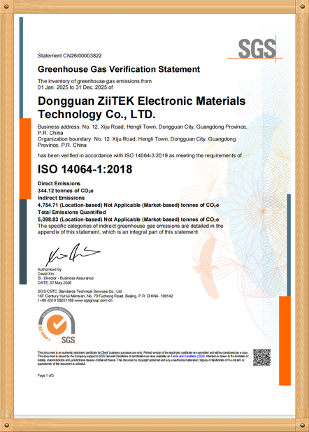 Porcelana Dongguan Ziitek Electronical Material and Technology Co., Ltd certificaciones